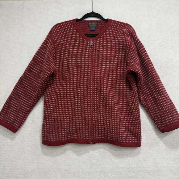 Woolrich Sweater Womens Large Ruby Red 100% Wool Full Zip Knit Cardigan Jacket - Picture 1 of 8